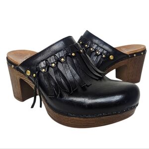 Dansko Deni Fringe Leather Clog Mule Black EU 37 US 6.5 7